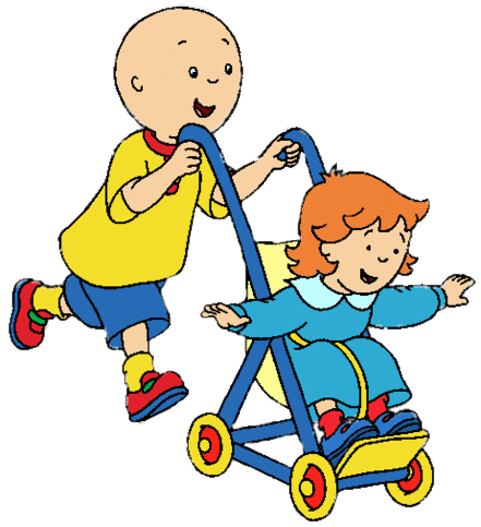 Caillou Pushing Rosie In A Stroller